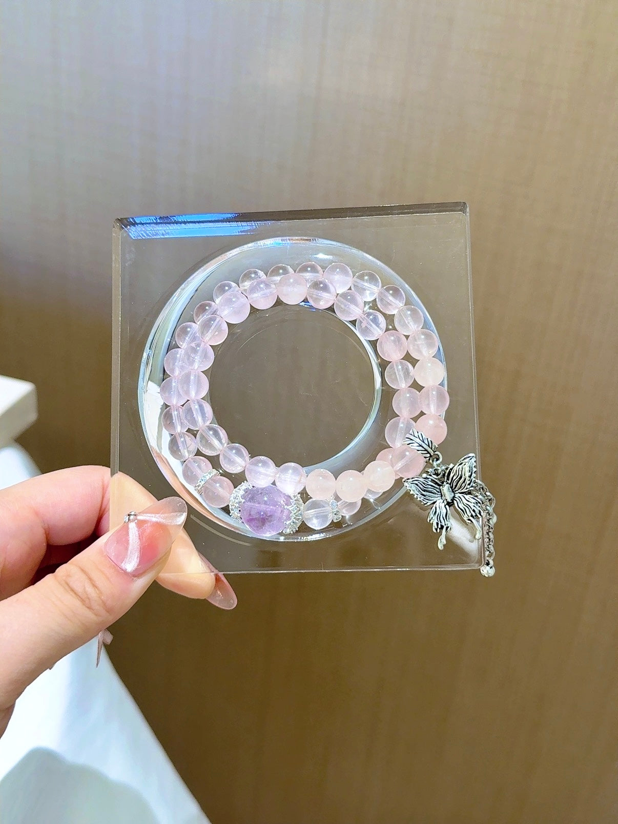 ▫️▪️ Pink crystal double circle butterfly bracelet